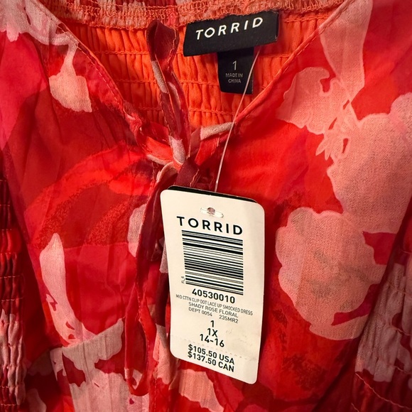 NWT Torrid Clip Dot Lace up Smocked 1X Dress - Picture 3 of 10